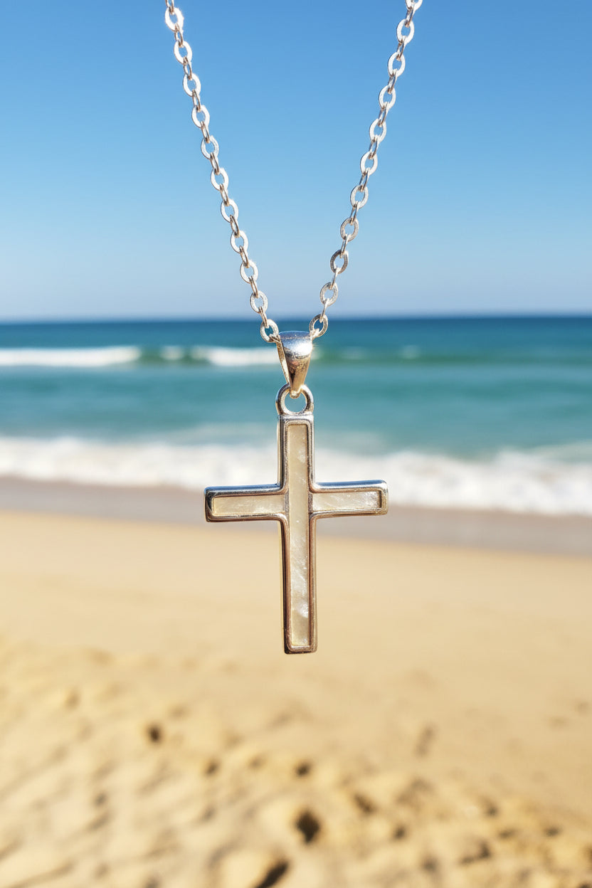 Mother of pearl cross necklace - faith-inspired gift for women