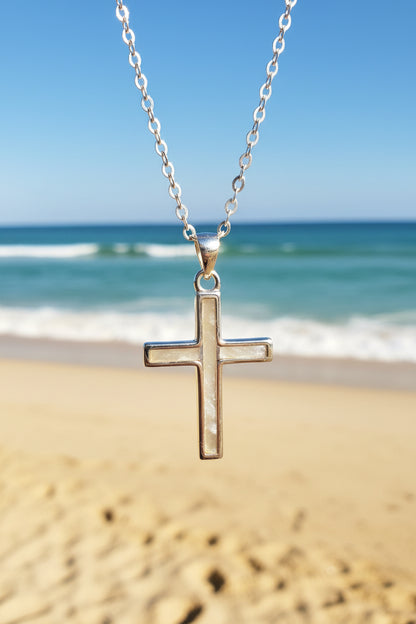 Mother of pearl cross necklace - faith-inspired gift for women