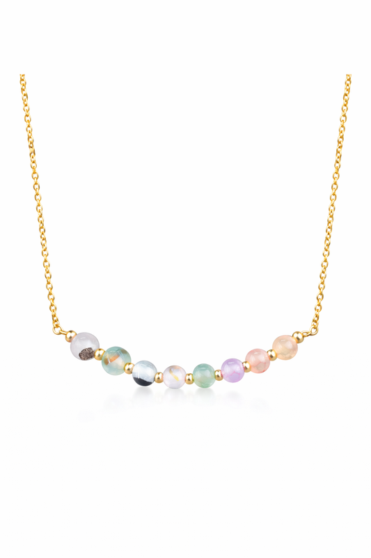 Multi-color tourmaline bar necklace 14K gold filled - dainty gemstone necklace close up