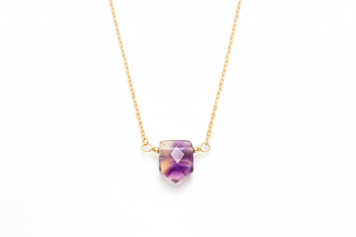 Multi ametrine faceted crystal necklace - dainty minimalist 14 16 18 inch California handmade