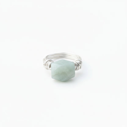 Natural Amazonite wire wrapped ring in gold plated finish - handcrafted healing stone jewelry by Odella