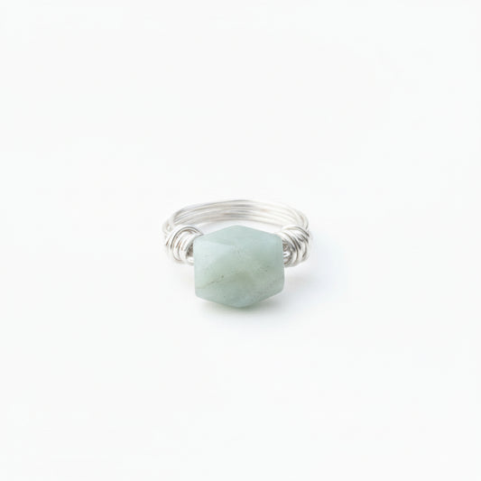 Natural Amazonite wire wrapped ring in gold plated finish - handcrafted healing stone jewelry by Odella