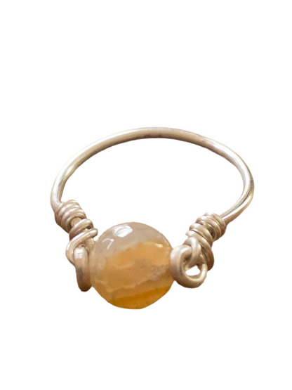 Natural agate ring wire wrapped - handmade healing crystal jewelry