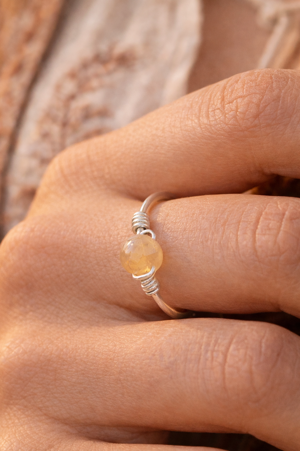 Natural agate wire wrapped ring - healing crystal boho jewelry
