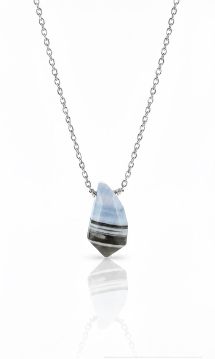 Natural blue Peruvian opal necklace - briolette gemstone pendant hypoallergenic jewelry