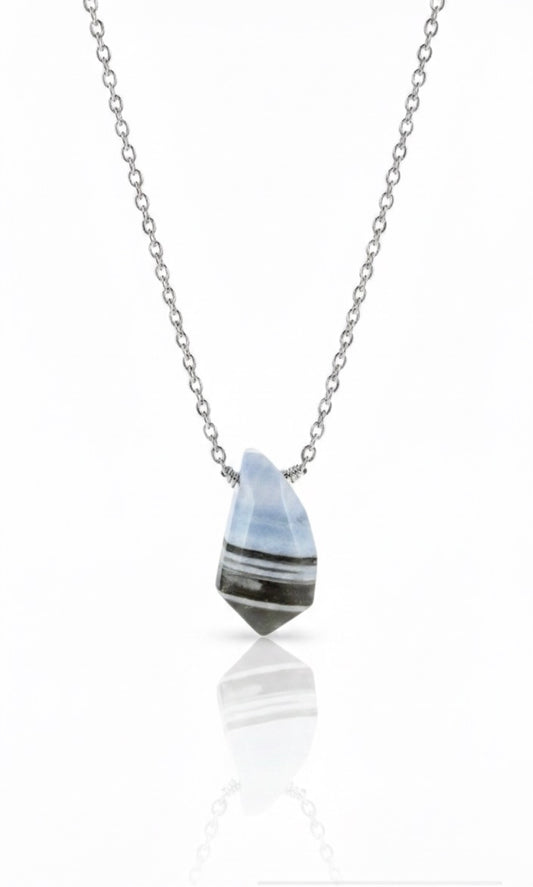 Natural blue Peruvian opal necklace - briolette gemstone pendant hypoallergenic jewelry