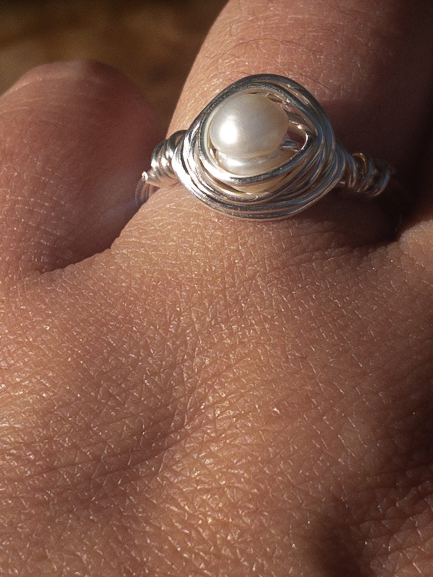 Natural freshwater pearl ring - handmade wire wrap boho