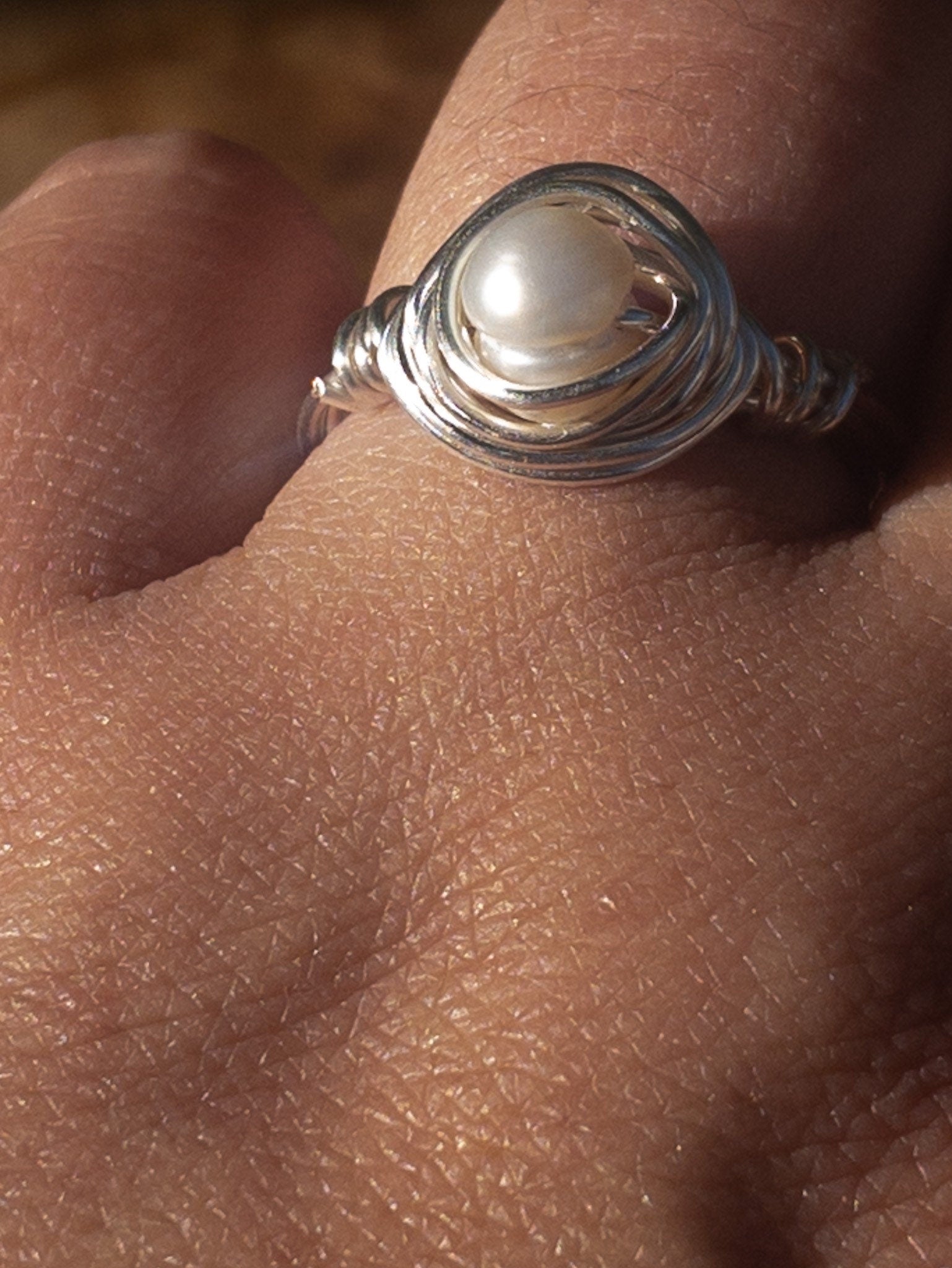 Natural freshwater pearl ring - handmade wire wrap boho