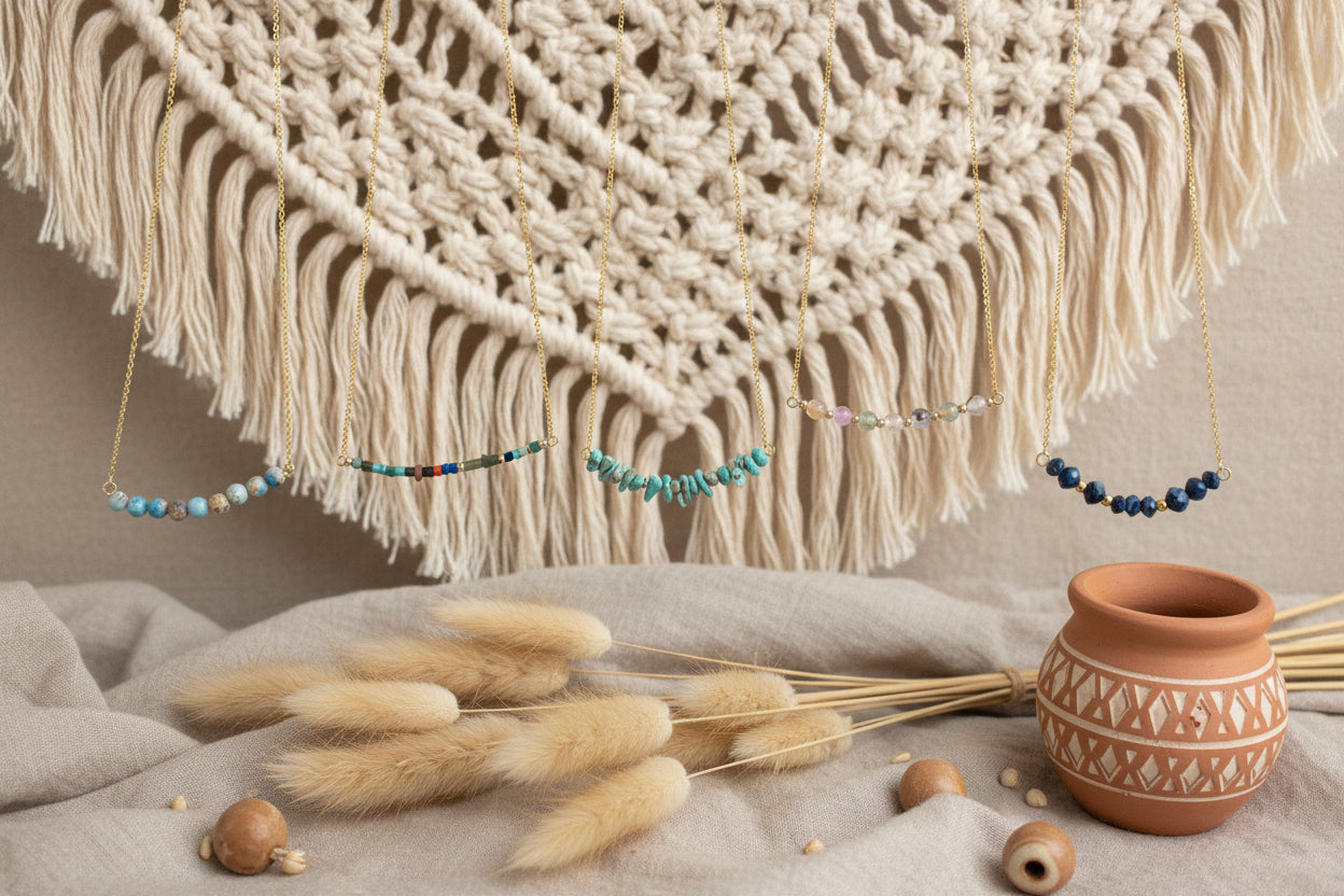 Natural gemstone layering necklace with turquoise and lapis - beach jewelry