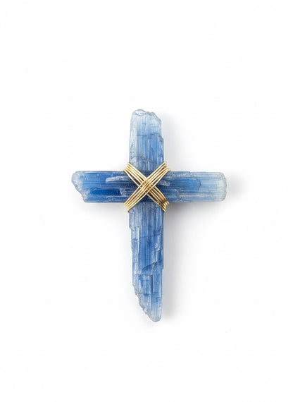Natural kyanite cross pendant - handmade Christian jewelry California