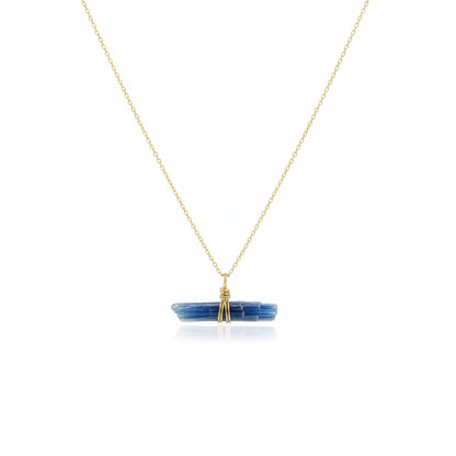 Natural kyanite necklace wire wrapped in 14k gold filled chain, handcrafted in California