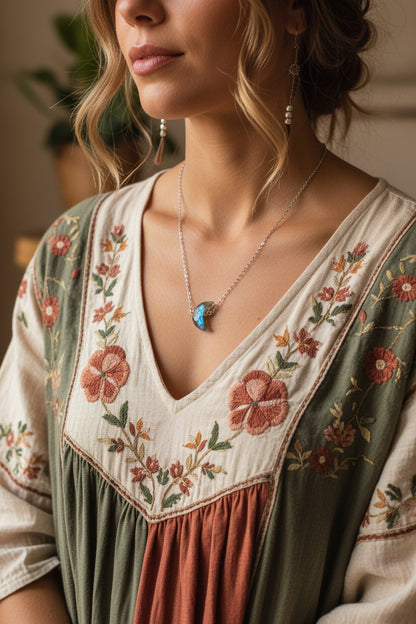 Natural labradorite moon necklace 14k gold filled - AAA hand carved transformation stone