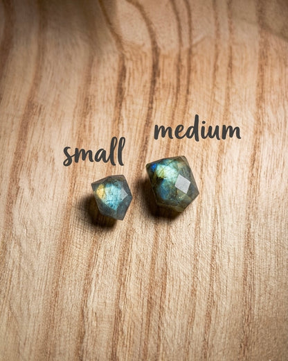 Natural labradorite stone necklace size comparison - medium and small gemstone options