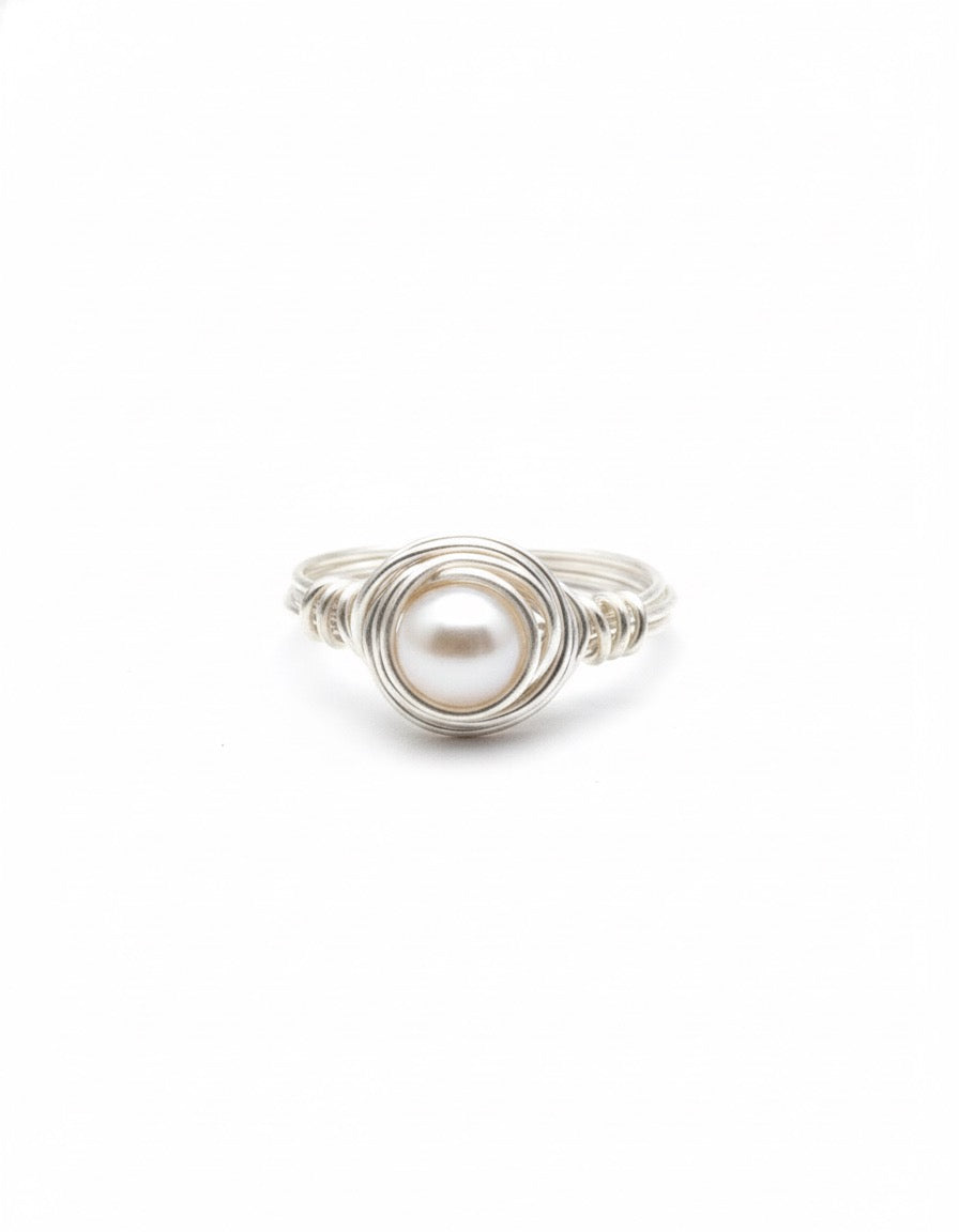 Natural pearl ring - wire wrapped handmade boho ring for women