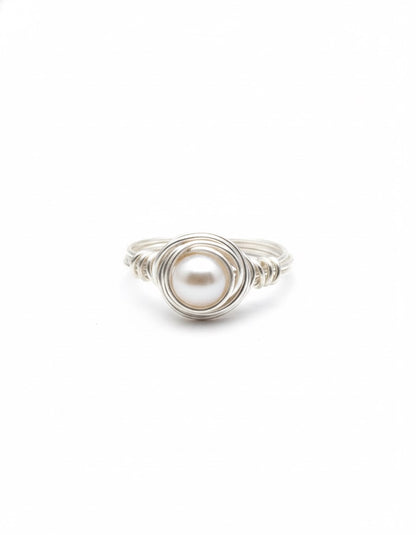 Natural pearl ring - wire wrapped handmade boho ring for women