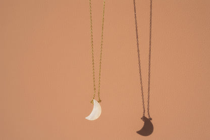 Natural rainbow moonstone crescent moon necklace - one of a kind handcrafted in California
