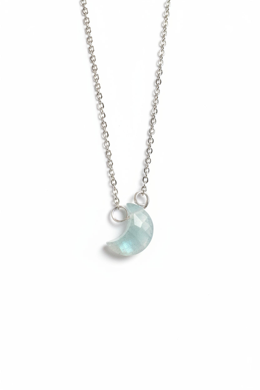 Natural rainbow moonstone moon necklace - hand wrapped California celestial jewelry