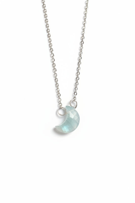 Natural rainbow moonstone moon necklace - hand wrapped California celestial jewelry