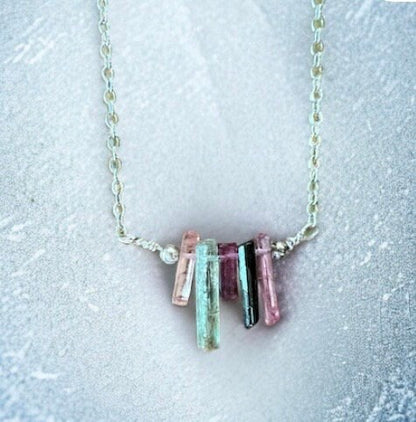 Natural raw tourmaline necklace - AAA pink crystal healing gemstone jewelry