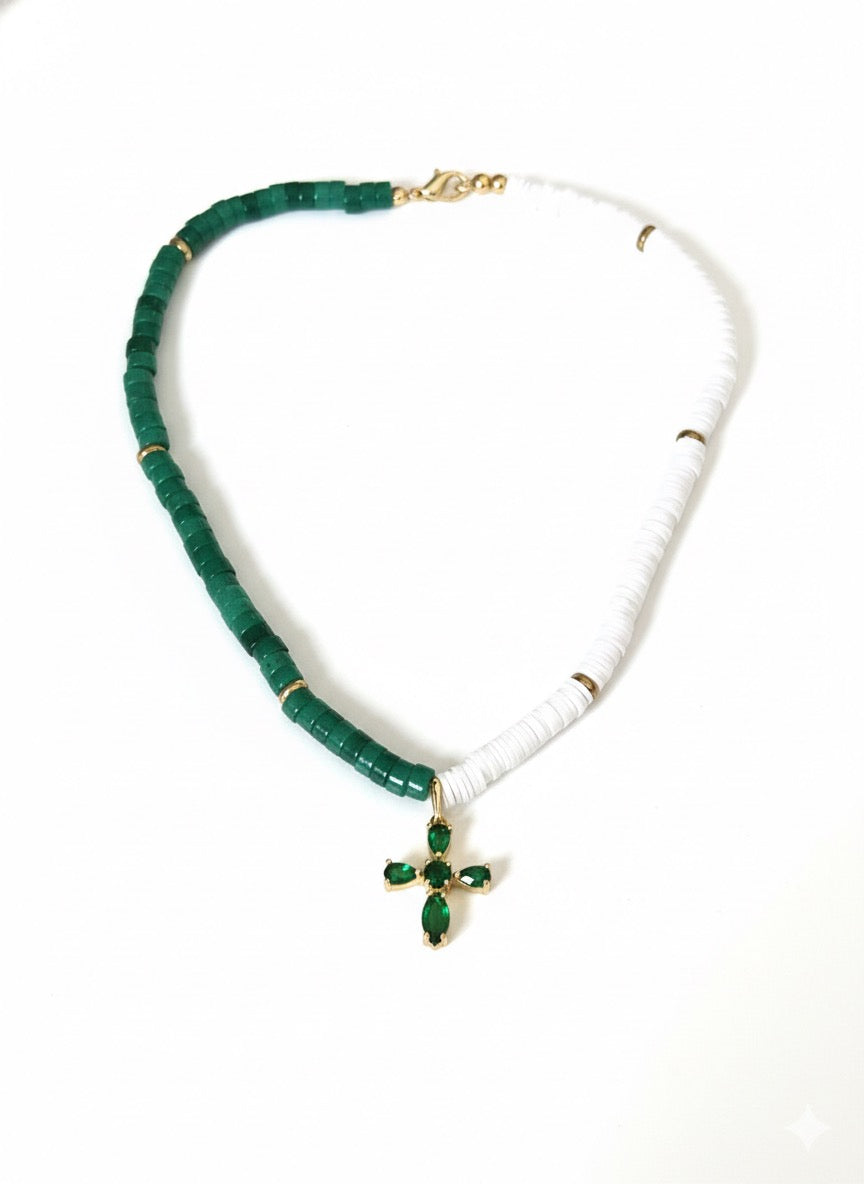 Natural stone cross necklace handmade christian jewelry 18 inch