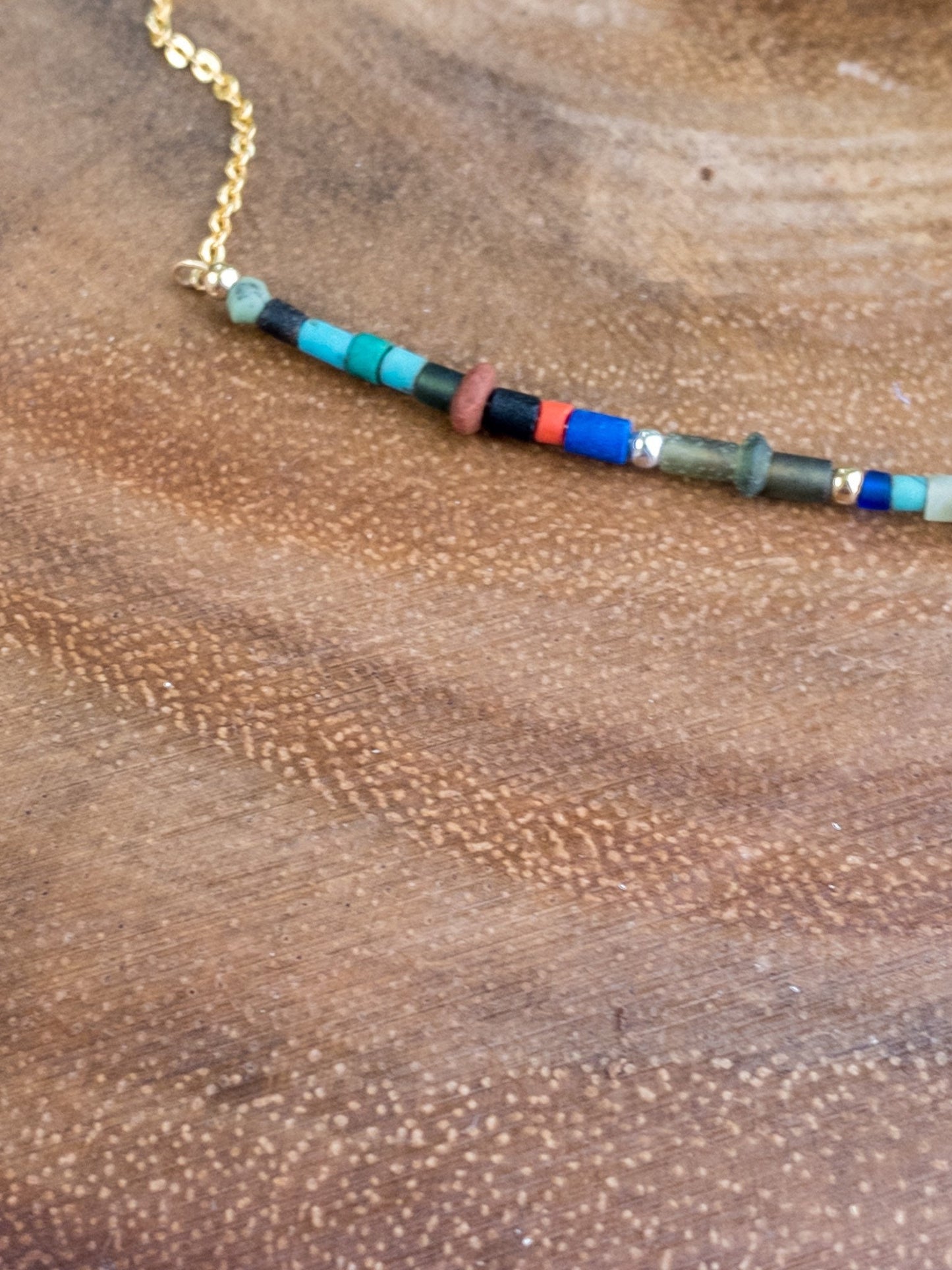 Natural turquoise and lapis necklace in sterling silver - boho layering jewelry