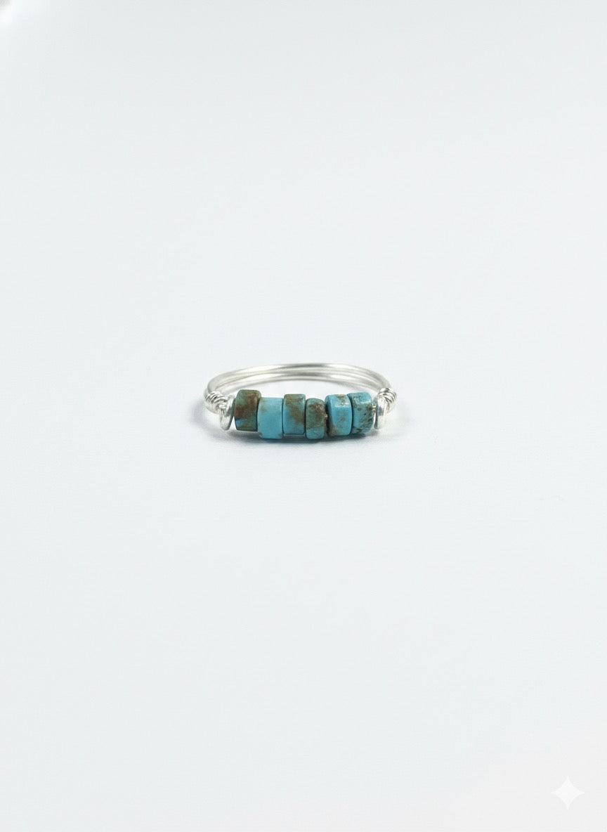 Natural turquoise beaded ring brass hypoallergenic nickel free