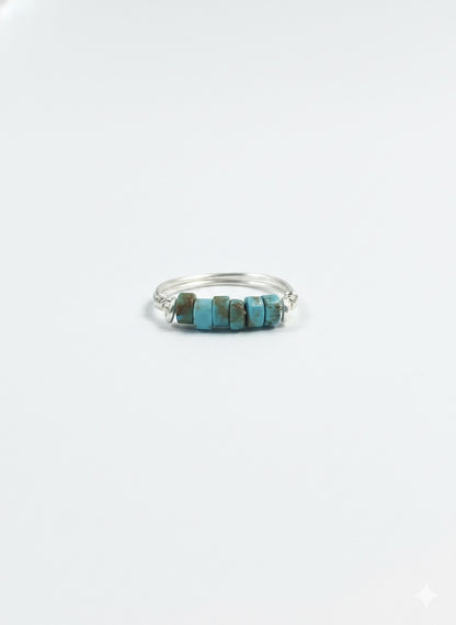 Natural turquoise beaded ring brass hypoallergenic nickel free