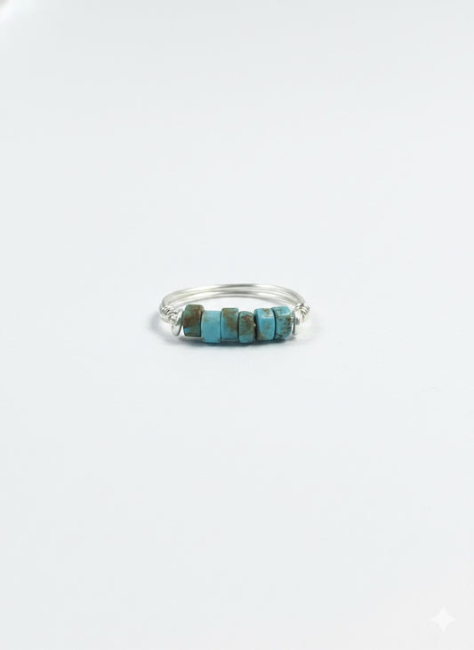 Natural turquoise beaded ring brass hypoallergenic nickel free