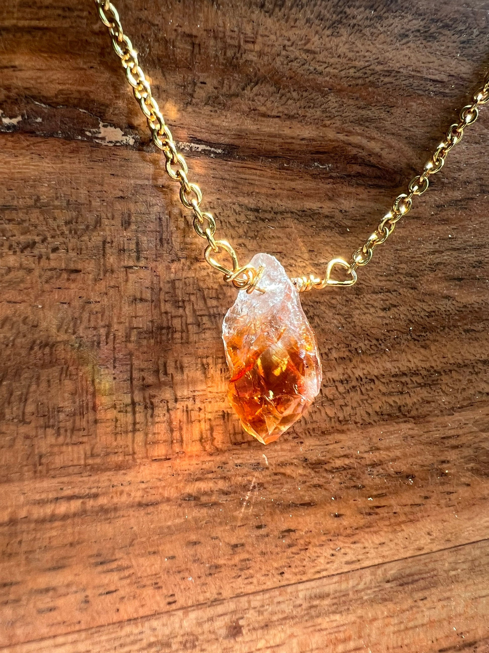 November birthstone necklace - raw citrine pendant 14K gold filled chain