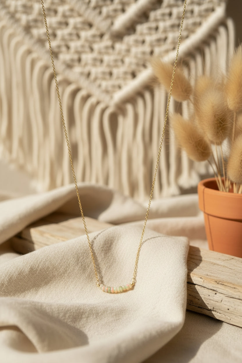 Opal necklace layering style, natural gemstone jewelry ready to gift