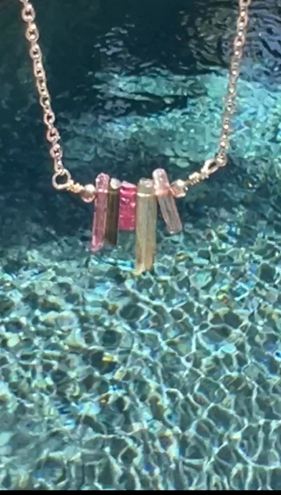 Pink tourmaline crystal pendant - handmade wire wrap necklace dainty tiny stones