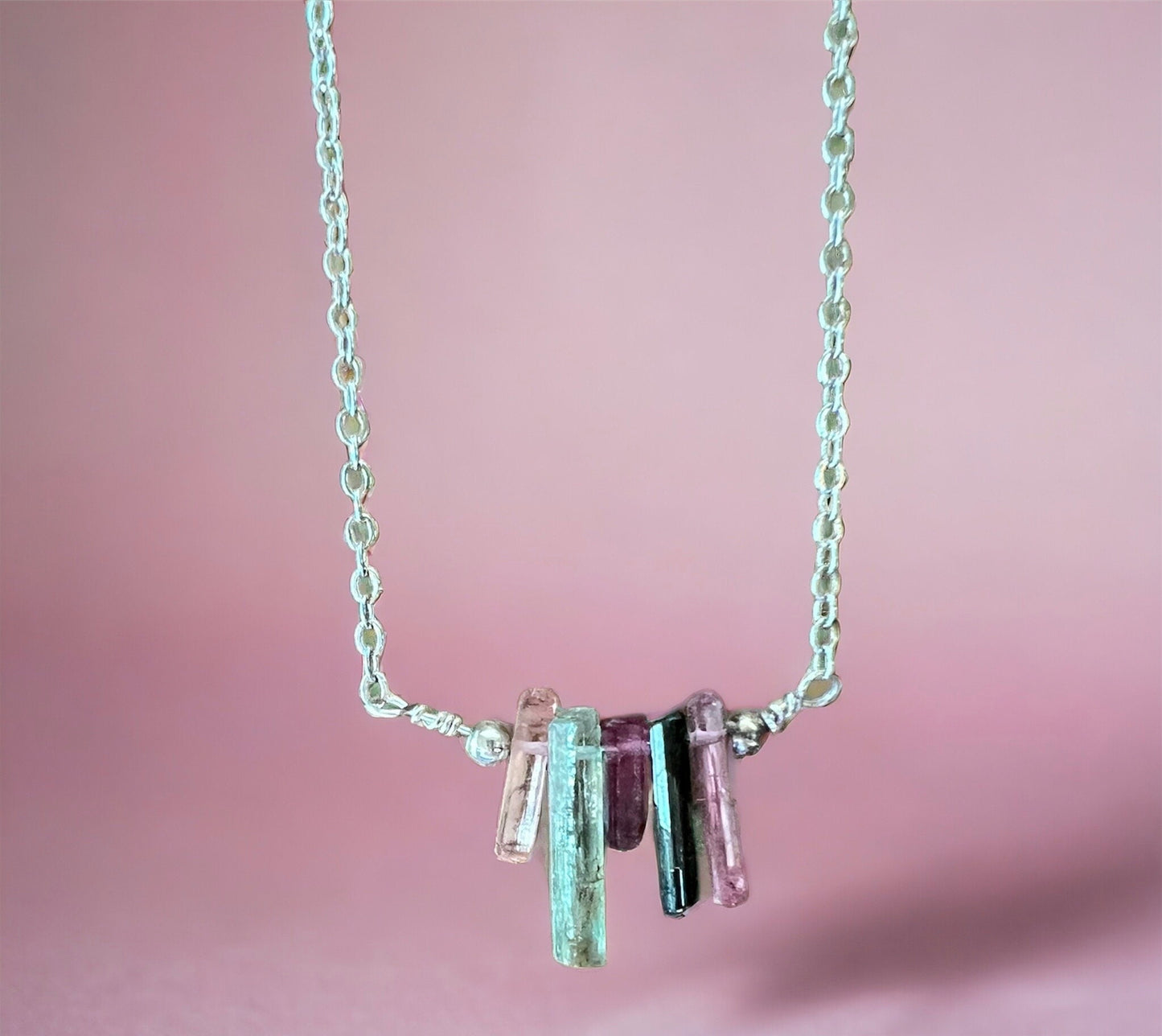 Pink tourmaline wire wrapped necklace - AAA raw crystal pendant boho style