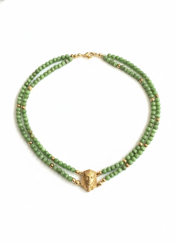 Premium Egyptian pharaoh choker necklace with beaded collar - Cleopatra statement jewelry gold