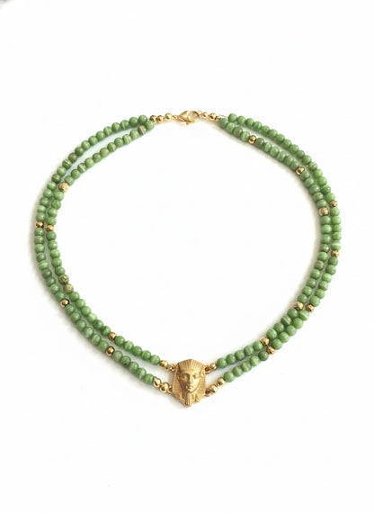 Premium Egyptian pharaoh choker necklace with beaded collar - Cleopatra statement jewelry gold