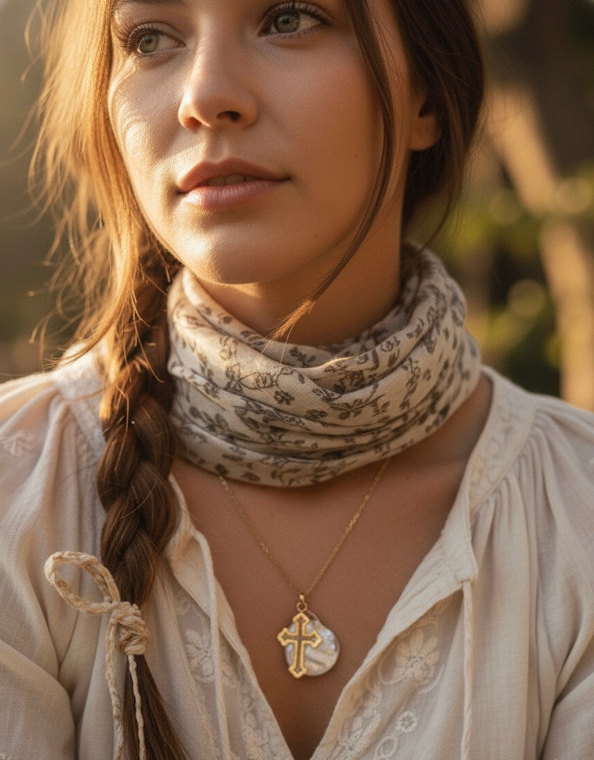 Premium baroque pearl necklace with freshwater pearls and gold cross - waterproof hypoallergenic faith jewelry