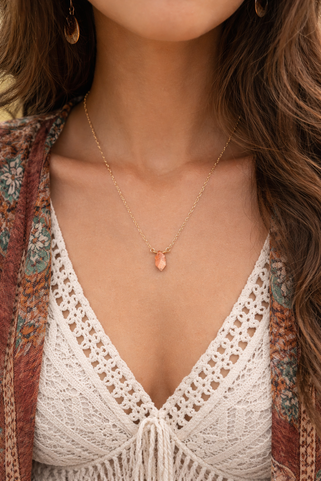 Premium dainty sunstone necklace in 14K gold filled - natural gemstone layering necklace