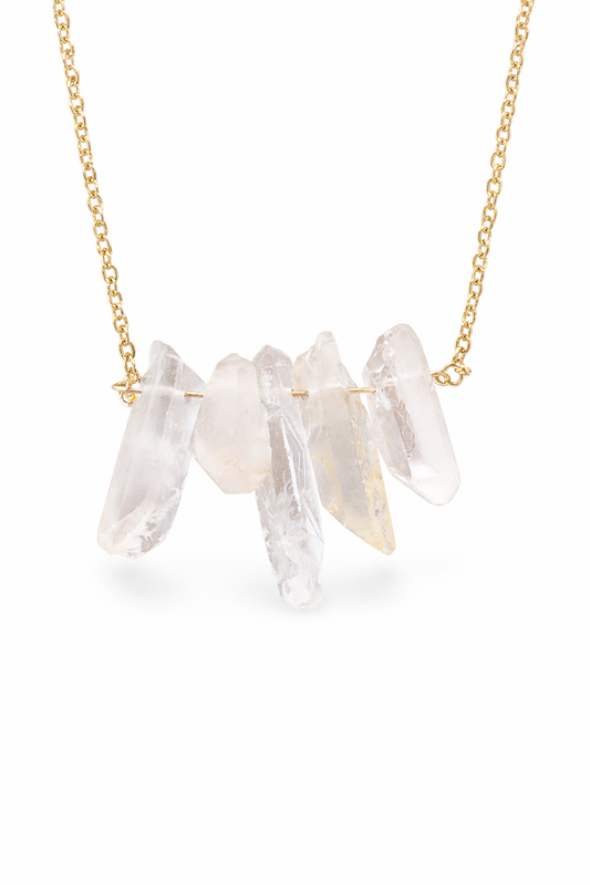 Premium raw quartz crystal necklace hand-wrapped in 14K gold filled - natural healing stone pendant