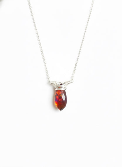Prism ammolite necklace with rainbow flash gemstone drop pendant