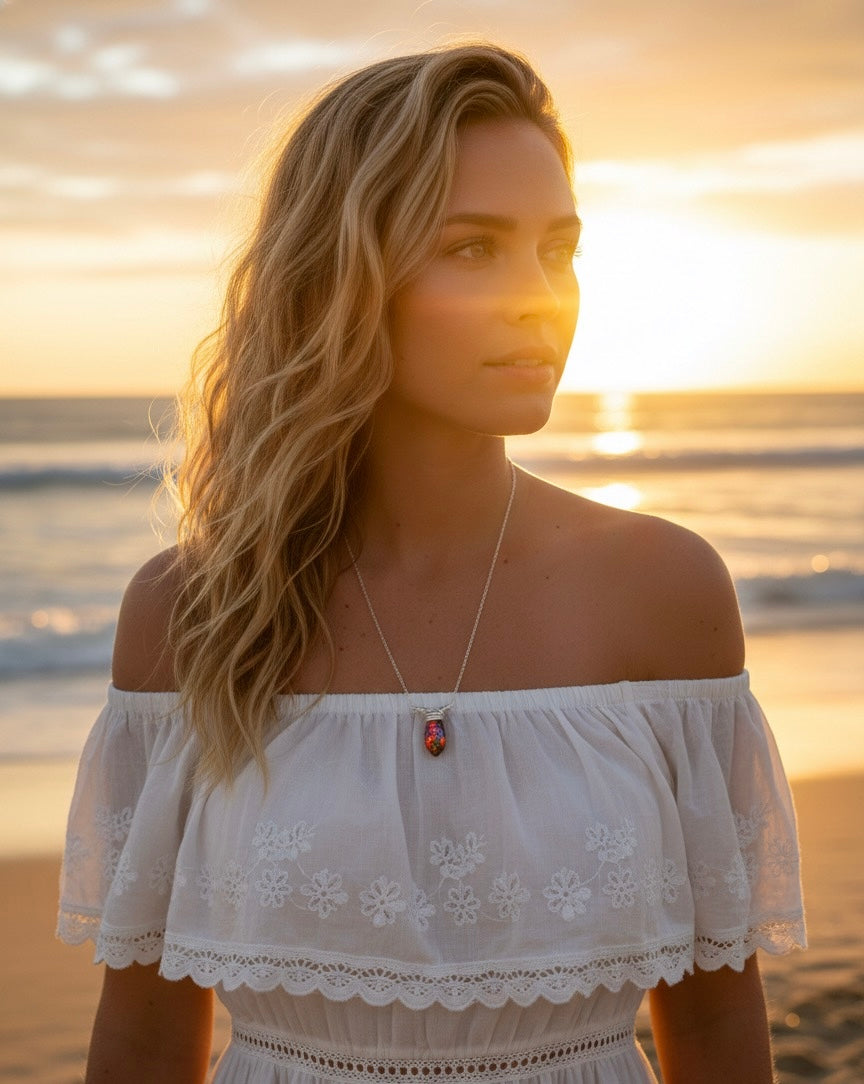 Rainbow ammolite quartz pendant necklace by Odella Jewelry