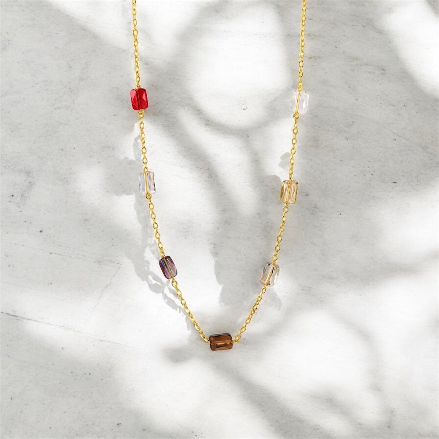 Rainbow crystal dainty necklace 14K gold filled - handmade minimalist jewelry
