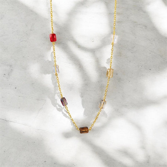 Rainbow crystal dainty necklace 14K gold filled - handmade minimalist jewelry