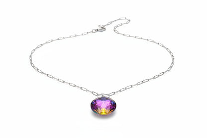 Rainbow crystal paperclip necklace 316L stainless steel - hypoallergenic waterproof jewelry