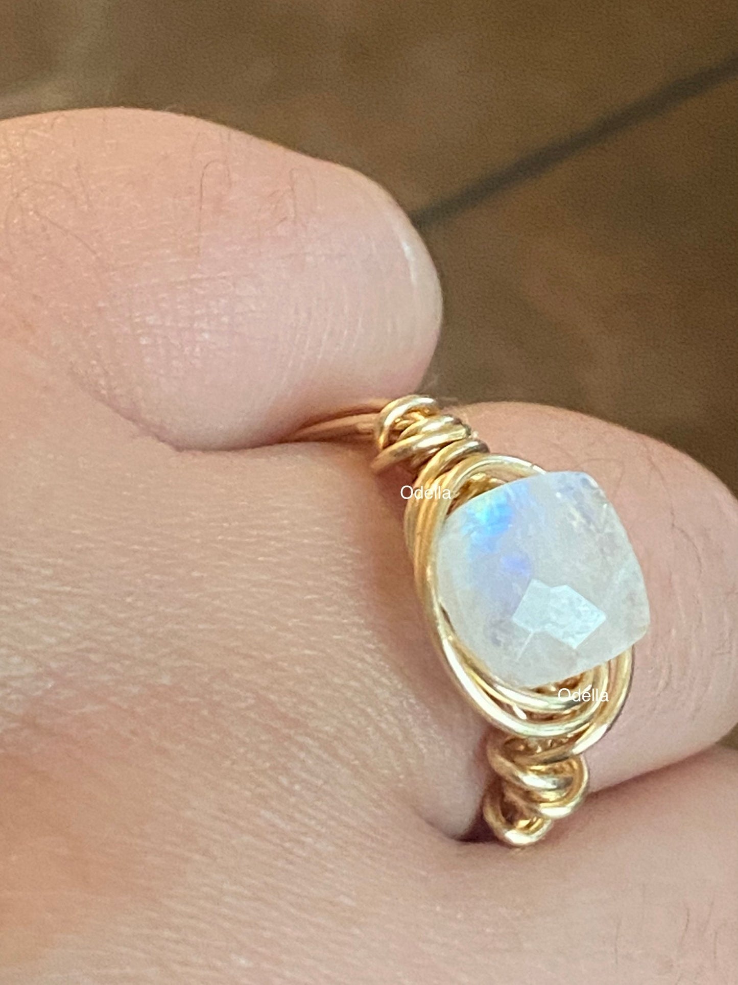 Rainbow moonstone ring - AAA moonstone with blue flash handmade California