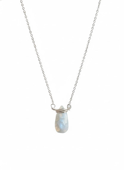 Rainbow moonstone teardrop necklace with iridescent blue flash - AAA grade natural gemstone pendant

