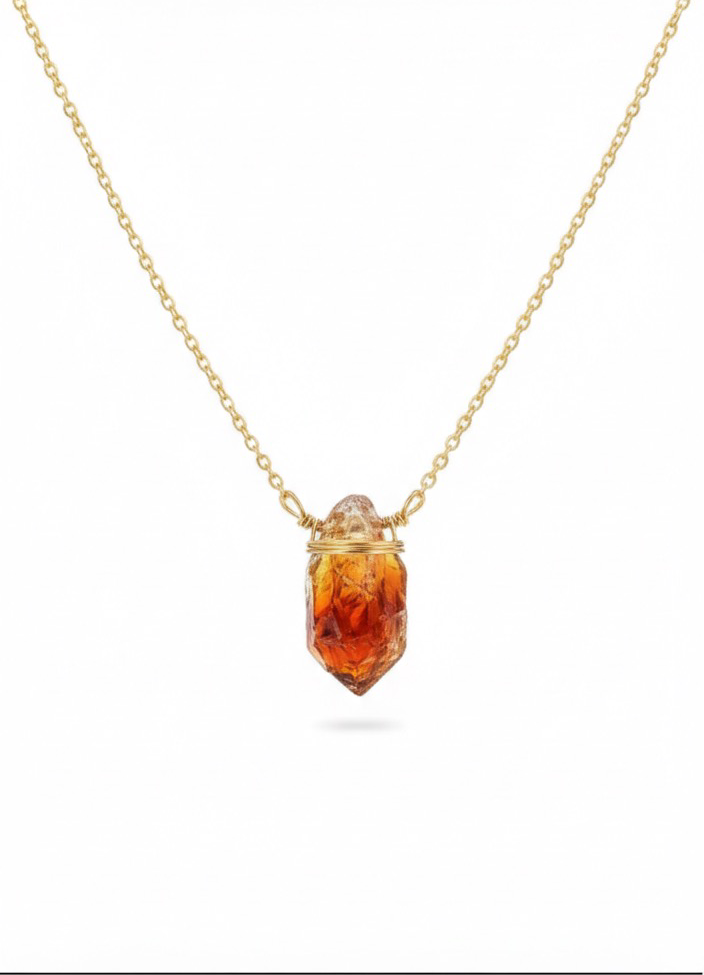 Raw citrine necklace 14K gold filled - natural burnt orange gemstone close up