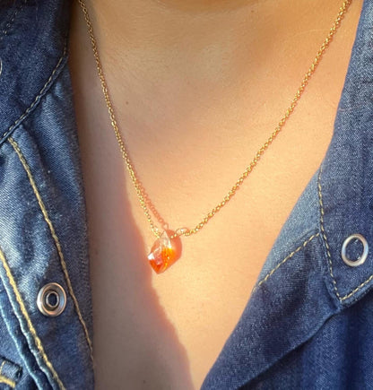 Raw citrine nugget necklace - burnt orange gemstone handmade in California