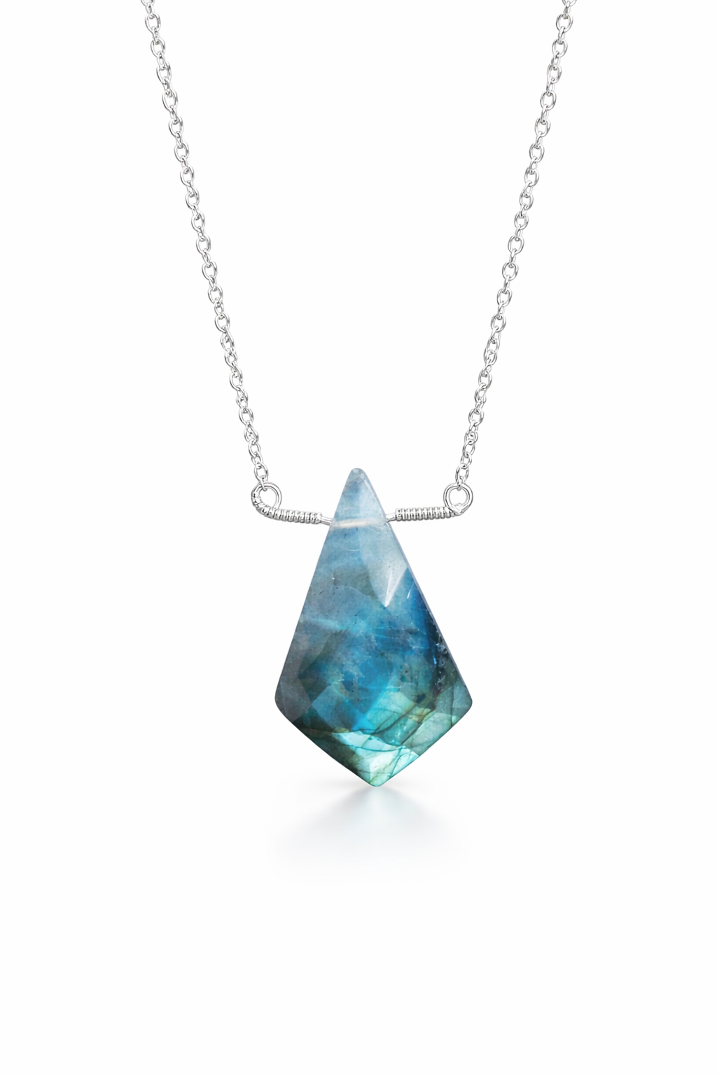 Raw labradorite point necklace 14K gold filled - natural crystal pendant with rainbow flash