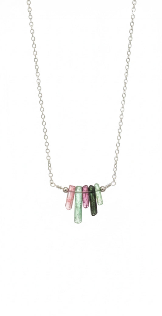 Raw pink tourmaline necklace - AAA wire wrapped crystal pendant dainty