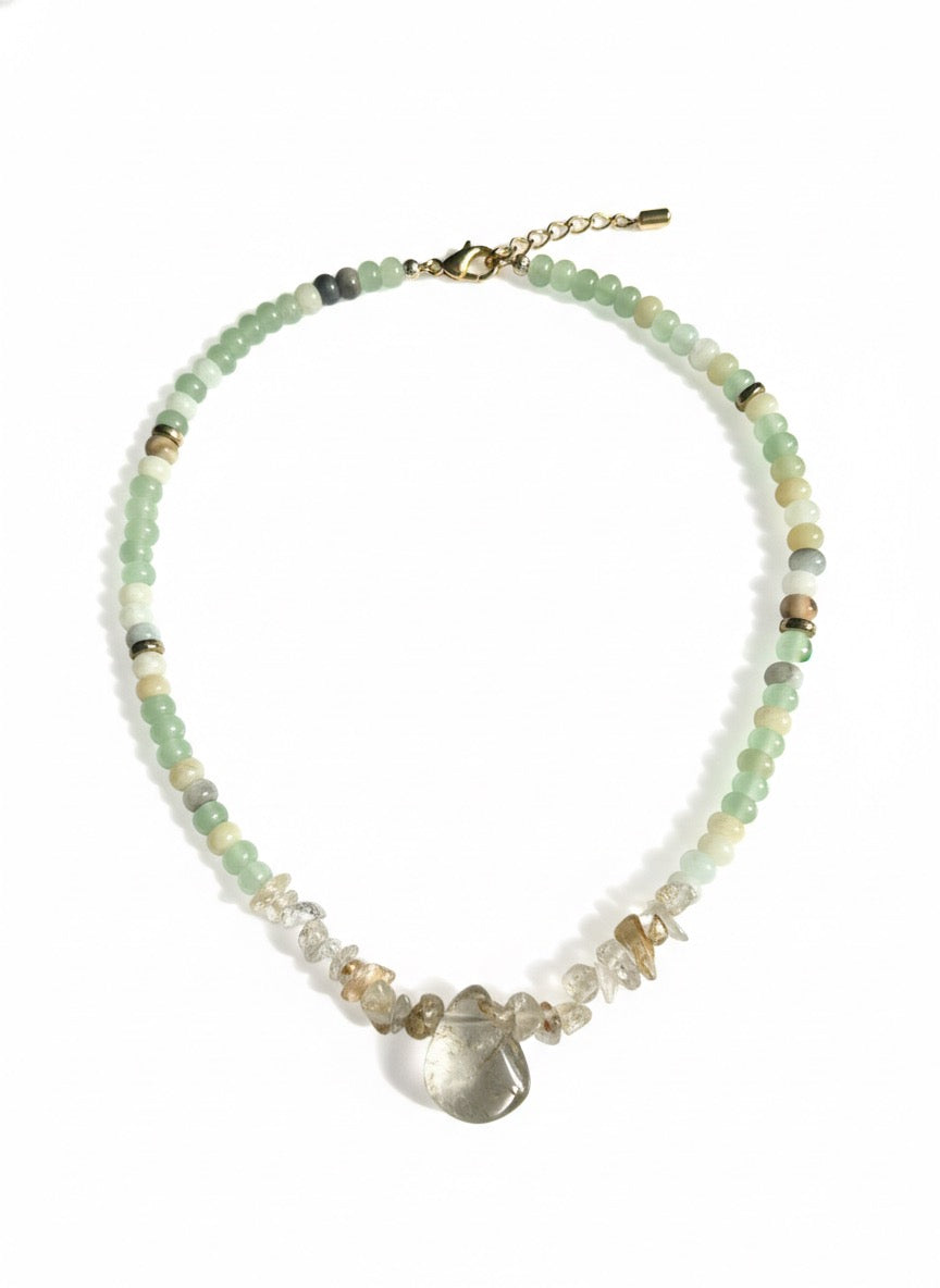 Rutilated quartz citrine amazonite necklace - AAA gemstone beads hypoallergenic