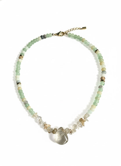 Rutilated quartz citrine amazonite necklace - AAA gemstone beads hypoallergenic